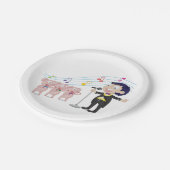 Junge singt mit Drei-Schweine-Chor Pappteller (Schrägansicht)