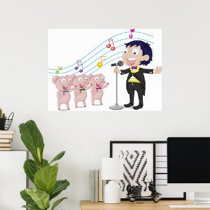 Junge singt mit Drei-Schweine-Chor Poster