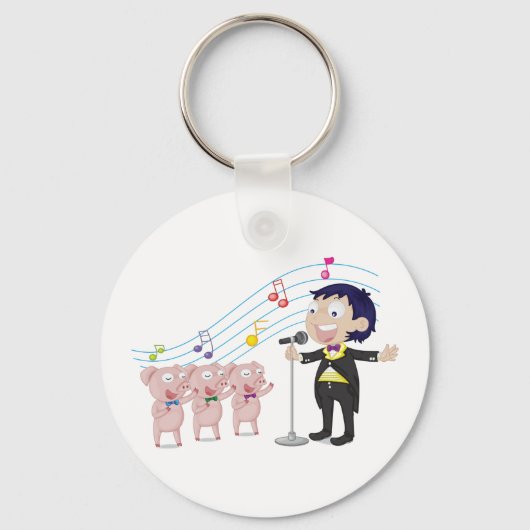Junge singt mit Drei-Schweine-Chor Schlüsselanhänger (Vorderseite)