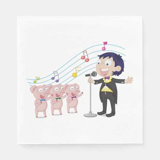 Junge singt mit Drei-Schweine-Chor Serviette (Vorderseite)