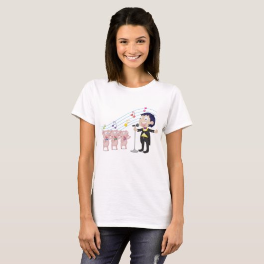 Junge singt mit Drei-Schweine-Chor T-Shirt (Vorne ganz)