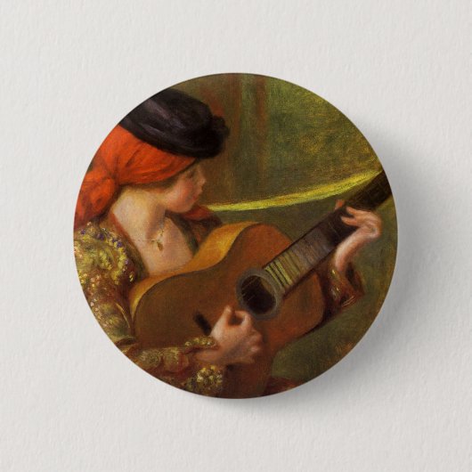 Junge Spanische Frau mit Gitarre von Pierre Renoir Button (Vorderseite)
