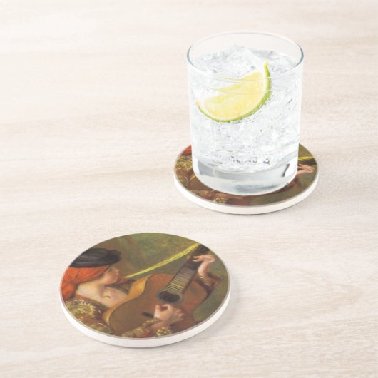 Junge Spanische Frau mit Gitarre von Pierre Renoir Getränkeuntersetzer (Seite)