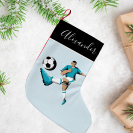 Junge spielen Fußball Kicking Ball Player Coach Na Kleiner Weihnachtsstrumpf