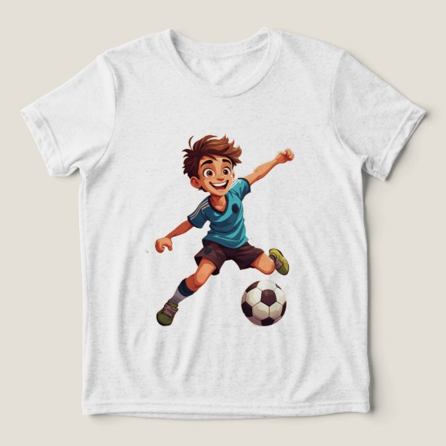 Junge spielt Fußball Tri-Blend Shirt (Design Vorderseite)