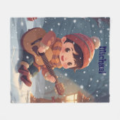 Junge spielt Gitarre Weihnachts-Fleece-Decke Fleecedecke (Vorderseite (Horizontal))
