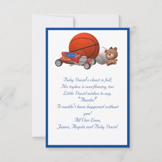 Junge Spielzeuge als flach gefühlt Danke Karte (Vorderseite)