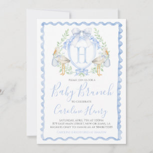 Junge Storch Baby Shower Vornehm Gingham Blau Einladung