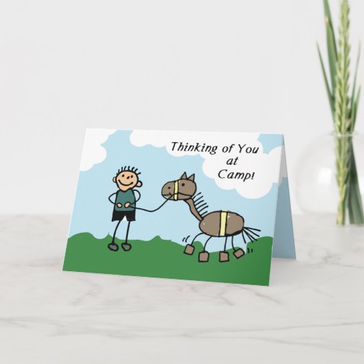 Junge Strichmännchen Pferdelager denken Sie an Sie Karte (Vorderseite)