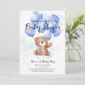 Junge Teddy Bär Baby Shower Einladung (Stehend Vorderseite)