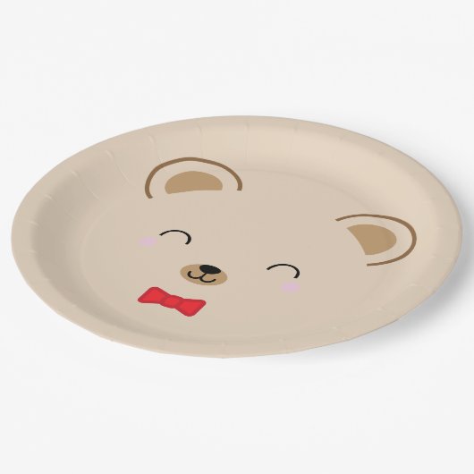 Junge Teddy Bär BIRTHDAY PARTEI Rot Pappteller (Schrägansicht)