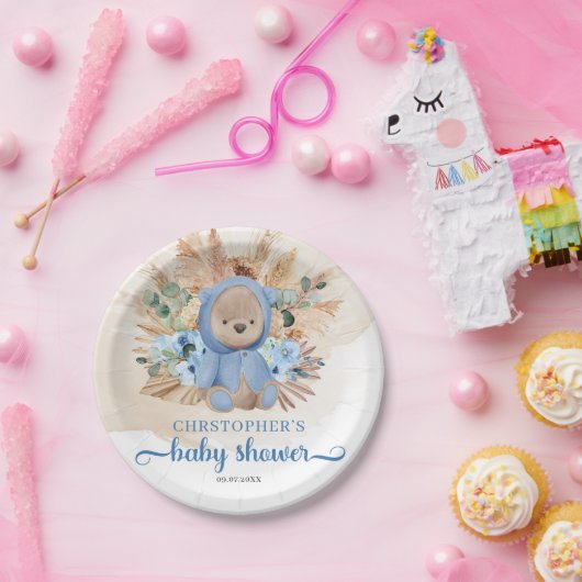 Junge Teddy Bär getrocknete Palmblüten Babydusche Pappteller (Party)