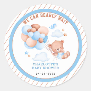 Junge Teddybär „Wir können es kaum erwarten“ Baby  Runder Aufkleber