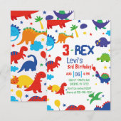 Junge Three Rex 3. Dinosaurier Geburtstag Einladung (Vorne/Hinten)