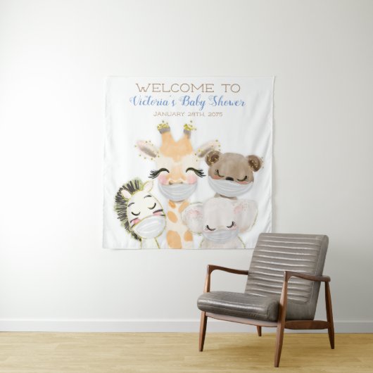 Junge Tiere mit Maske Babydusche im Hintergrund Wandteppich (Beispiel)