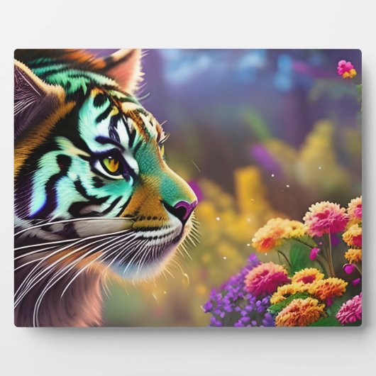 Junge Tiger und farbenfrohe Blume Fotoplatte (Vorderseite)