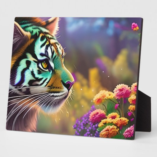 Junge Tiger und farbenfrohe Blume Fotoplatte (Seite)