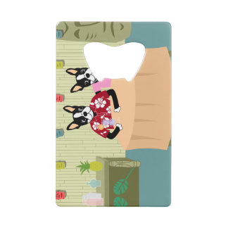 Junge u. Mädchen Bostons Terrier Kreditkarten Flaschenöffner