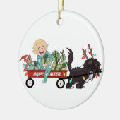 Junge u. seine Hundeweihnachtsverzierung - Keramikornament (Links)