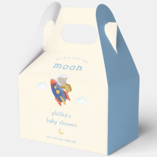 Junge über dem Mond Himmel Rakete Bär Baby Shower Geschenkschachtel