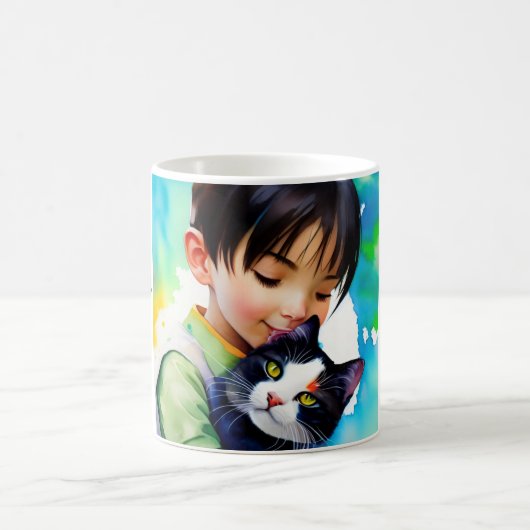 Junge umarmt Katze, die Schnecke ist echte BESTE F Kaffeetasse (Mittel)