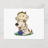 Junge umarmt liebend seinen Hund | Farbe wählen Postkarte (Vorderseite)