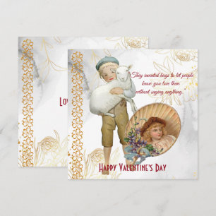 Junge umarmt Schaf Blumenmädchen Vintage Valentins