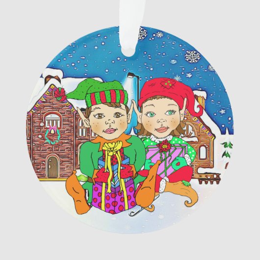 Junge und Elfen Paare Romantische Weihnachten Ornament (Vorderseite)