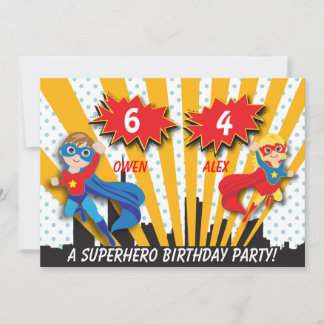 Junge und Girl Superheld zum Geburtstag Einladung