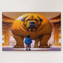 Junge und großer Hund