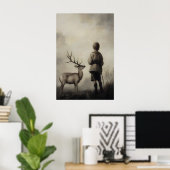 Junge und Hirsch Vintage-Kunstposter Trübe Landsch Poster (Heimbüro)