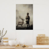 Junge und Hirsch Vintage-Kunstposter Trübe Landsch Poster (Küche)