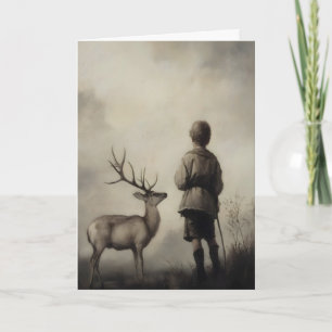 Junge und Hirsch Vintage-Kunstposter Trübsinnige L Karte