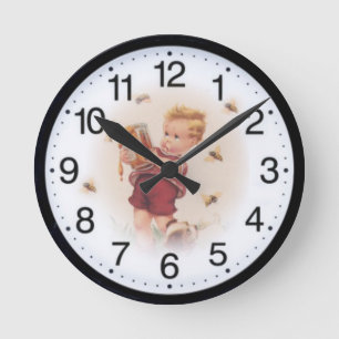 Junge und Honig Runde Wanduhr