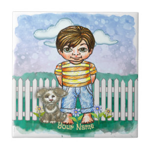 Junge und Hund Fliese