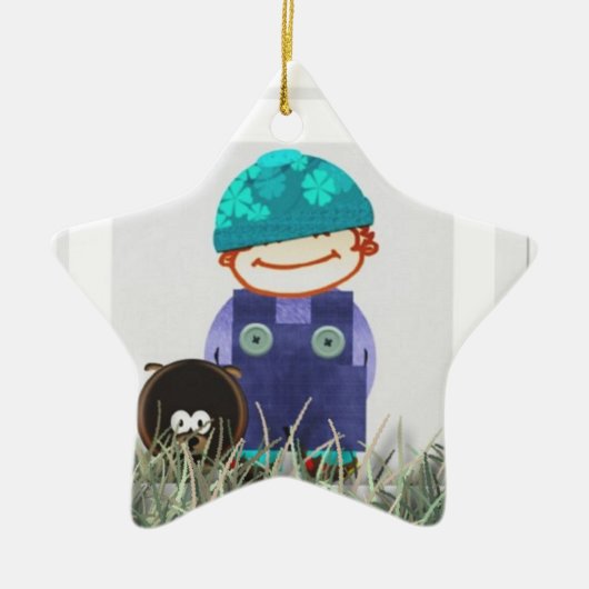 Junge und Hund Keramik Ornament (Vorne)