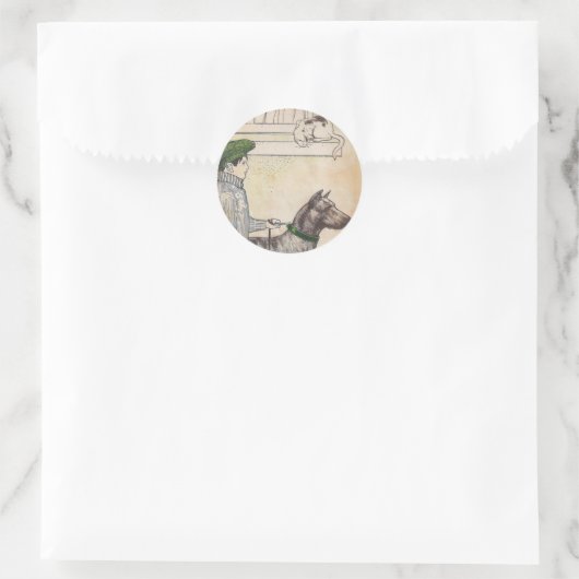 Junge und Hund Runder Aufkleber (Tasche)
