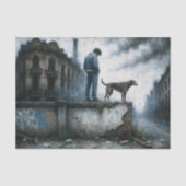 Junge und Hund Urban Edge Stormy Blue Découpage Seidenpapier (Vorderseite)