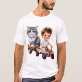 Junge und Katze oben auf dem T - Shirt (Vorderseite)