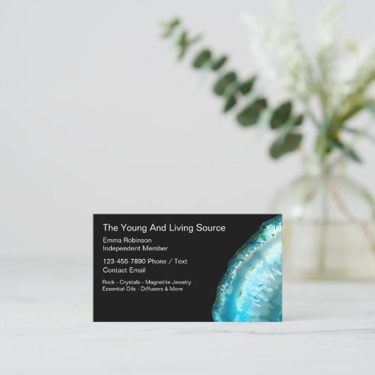 Junge und lebende Steine Kristalle Juweliervertrei Visitenkarte (Stehend Vorderseite)