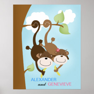 Junge und Mädchen Affen WALL ART PRINT 16x20 Poster