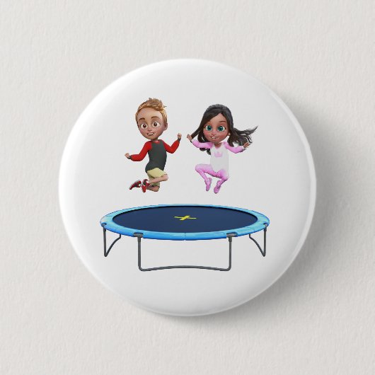 Junge und Mädchen auf Trampolin Button (Vorderseite)