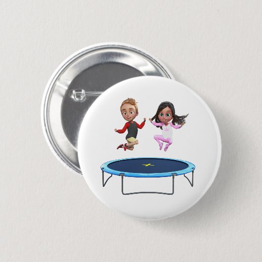 Junge und Mädchen auf Trampolin Button (Vorne & Hinten)