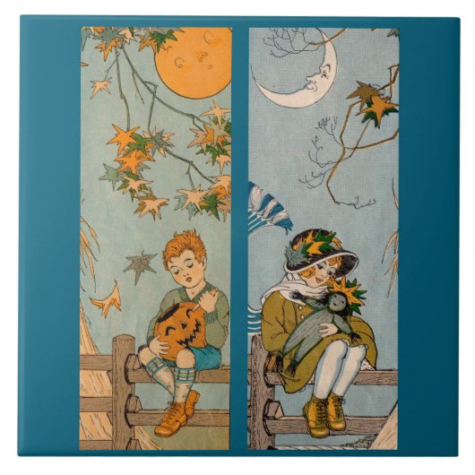 Junge und Mädchen der 1920er Jahre im Herbst Fliese (Vorderseite)