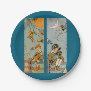 Junge und Mädchen der 1920er Jahre im Herbst Pappteller