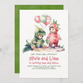 Junge und Mädchen Dinosaurier Gemeinsame Einladung (Vorne/Hinten)