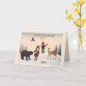 💕 Junge und Mädchen im Wald mit Tieren Weihnachte Karte (Gelbe Blume)