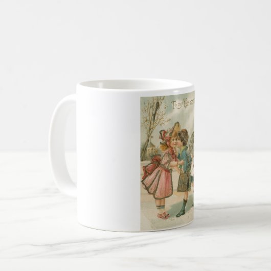 Junge und Mädchen in rosa Valentine Kaffeetasse (Vorderseite Links)