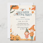 Junge und Mädchen Orange Halloween Party Einladung (Vorderseite)