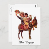 Junge und Mädchen reiten einen Donkey, Bön Voyage Postkarte (Vorne/Hinten)